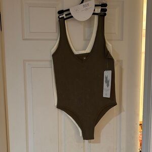 Aura Kids Olive and Cream Bodysuit